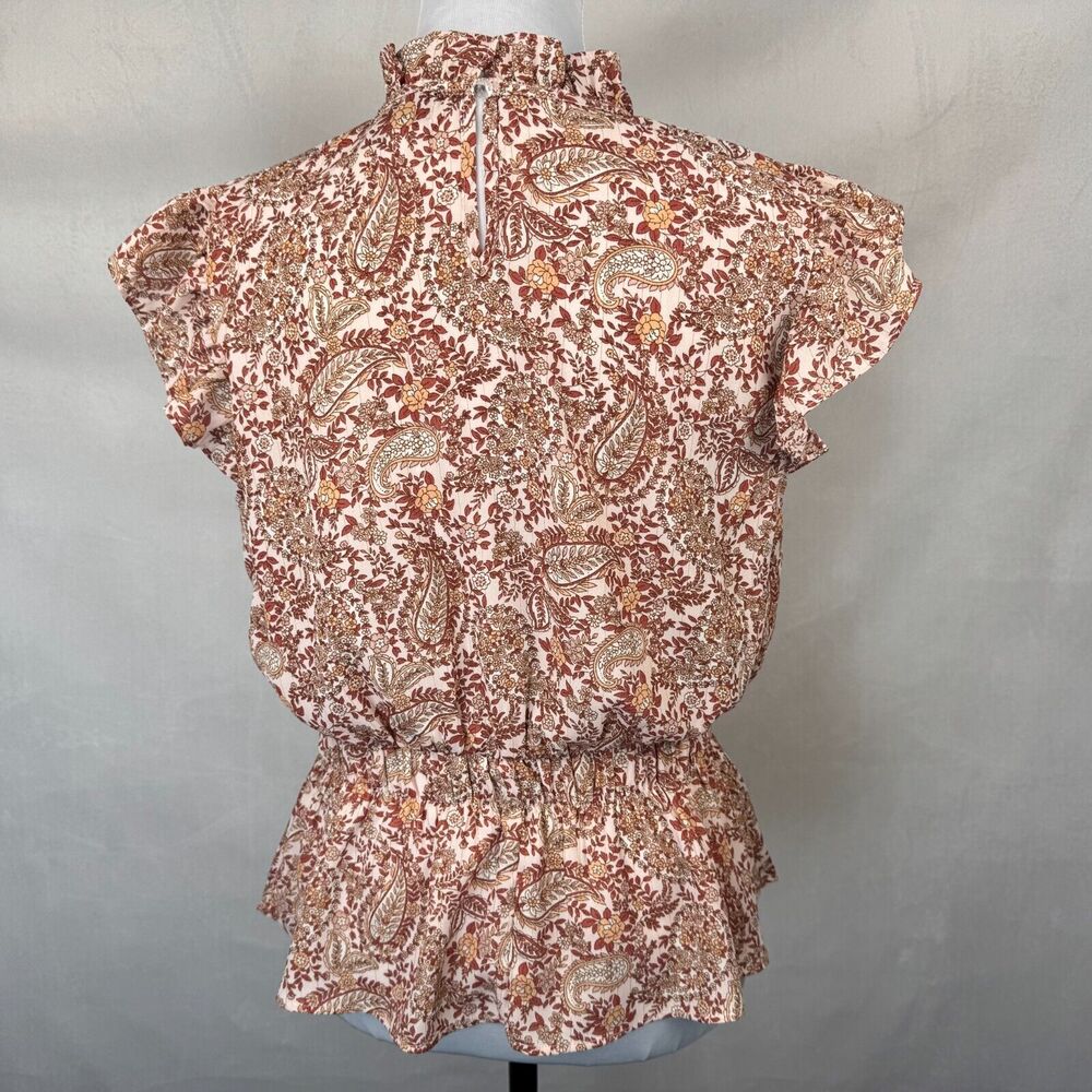 Alice Blue Women Sz M Floral Top Ruffle Crew Neck Cap Sleeves Elastic Waist - Picture 5 of 12